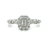 14K White Gold 3/4 Carat Total Weight Round and Emerald Cut Diamond Engagement Ring