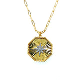 Sterling Silver Gold Plated North Star Cubic Zirconia Octagon Necklace 16+2"