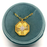 Sterling Silver Gold Plated North Star Cubic Zirconia Octagon Necklace 16+2"