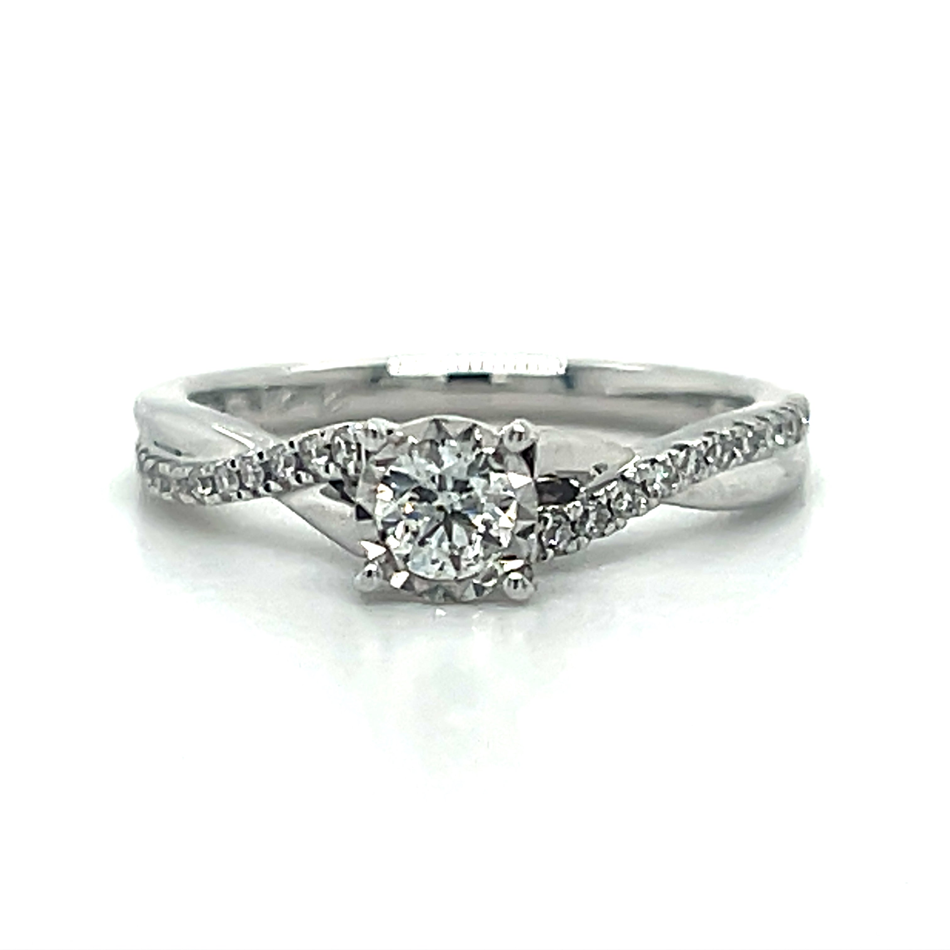 14K White Gold .38 Carat Total Weight Diamond with .25 Carat Total Weight Diamond Enhanced Setting and .13 Carat Total Weight Diamond Accents Bridal Engagement Ring