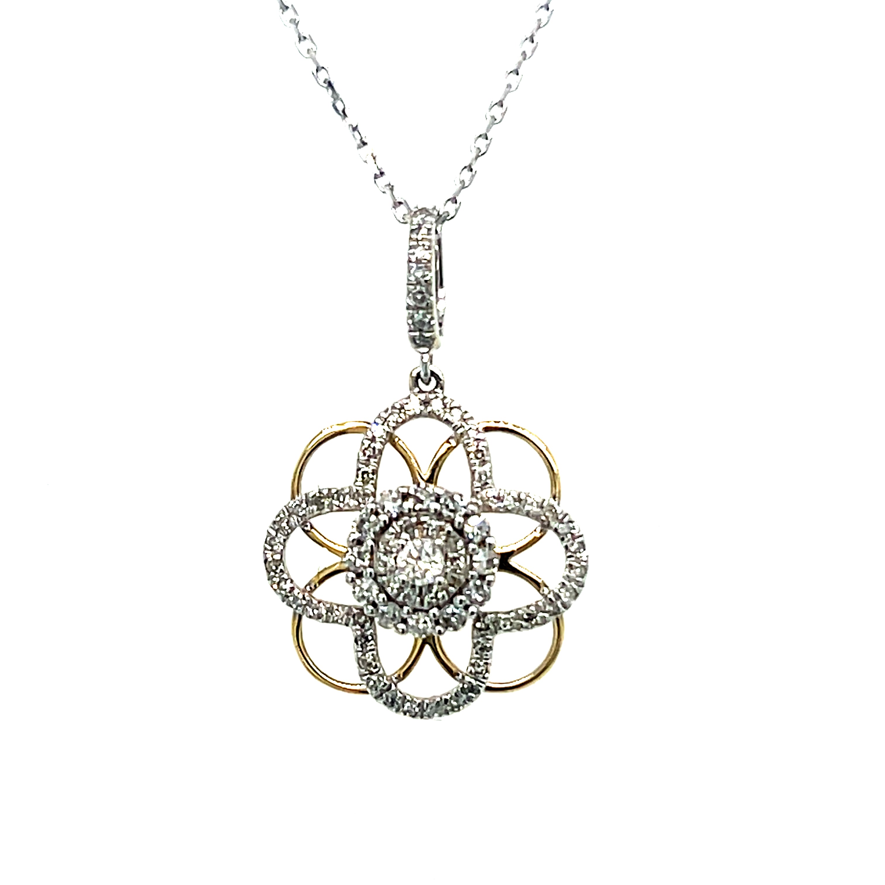 14K White and Yellow Gold 1/4 Carat Total Weight Diamond Pendant Necklace
