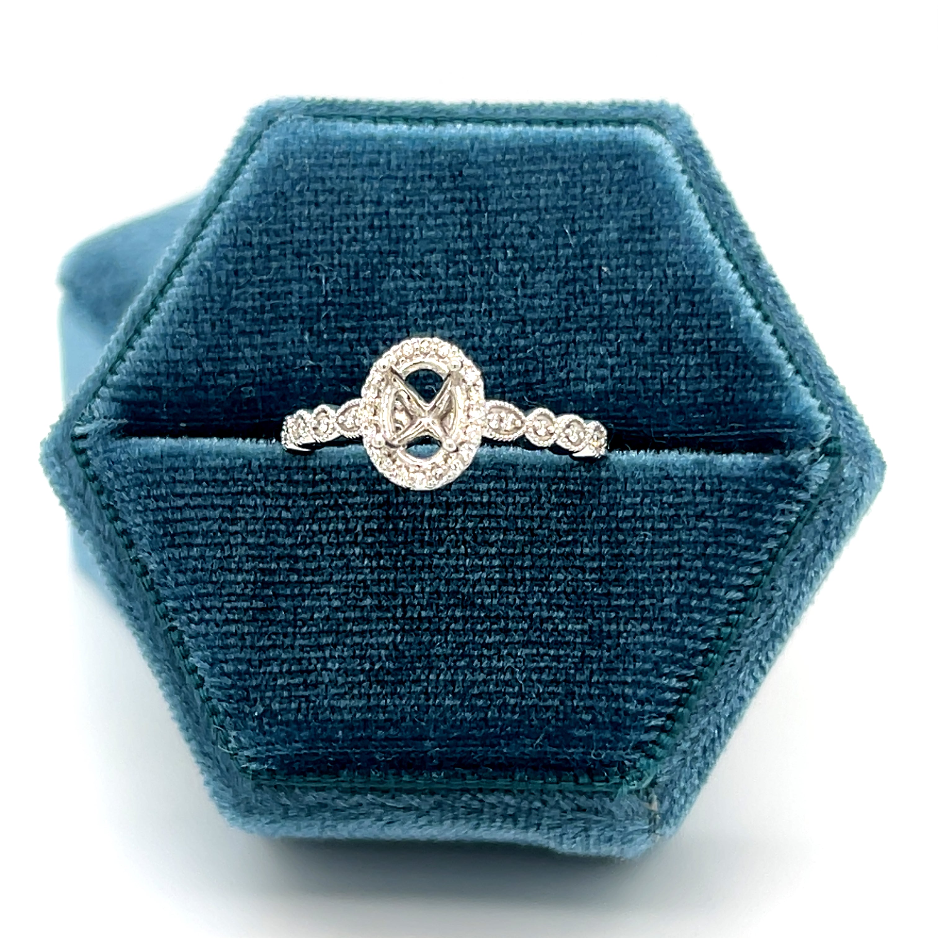 14K White Gold 1/6 Carat Total Weight Diamond 7x5 Oval Semi Mount Bridal Engagement Ring