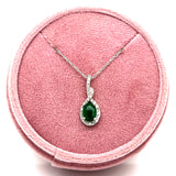 14K White Gold .24 Carat Total Weight Diamond and .80CT Emerald Pendant Necklace on 18" Chain