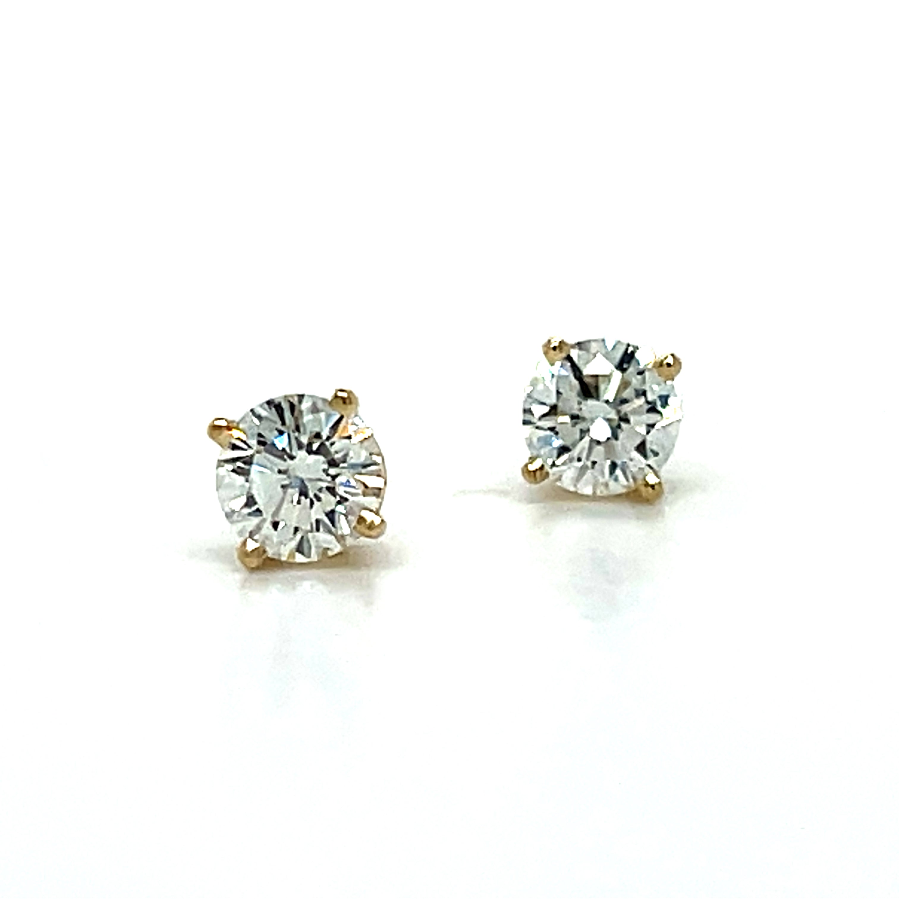 14K Yellow Gold SI FG 1.02 Carat Total Weight Diamond Stud Earrings with "Protektor" Locking Backs