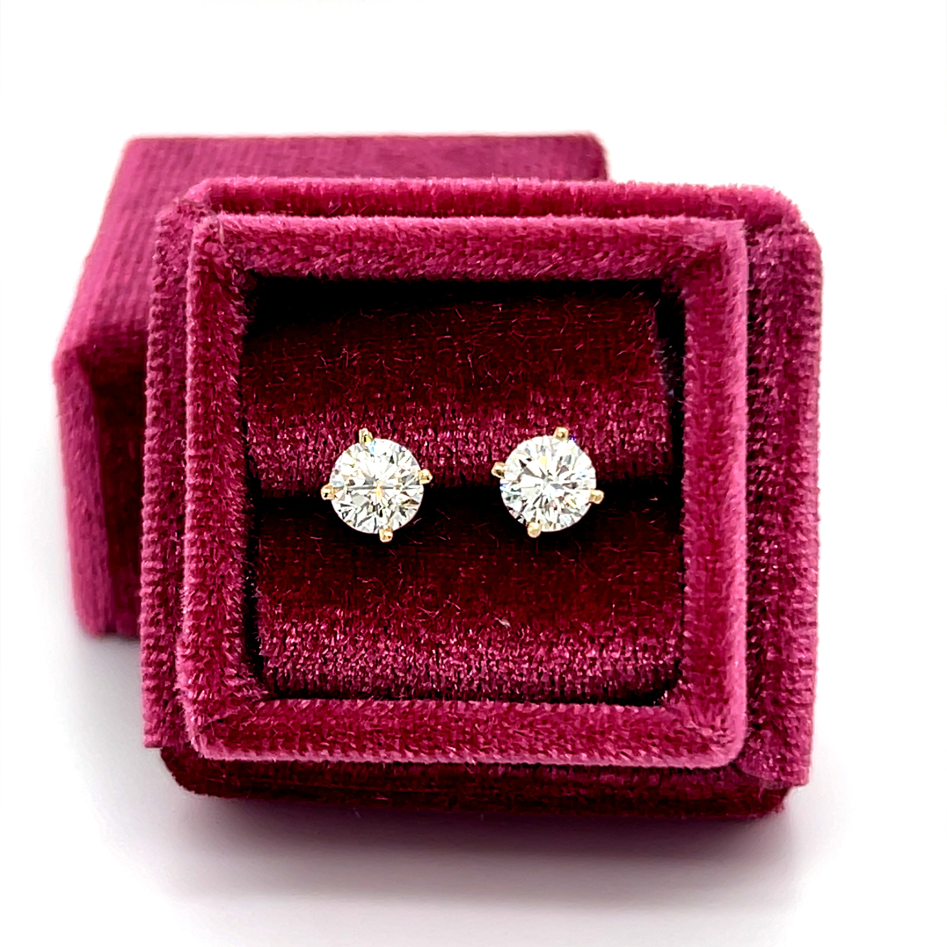 14K Yellow Gold SI FG 1.02 Carat Total Weight Diamond Stud Earrings with "Protektor" Locking Backs