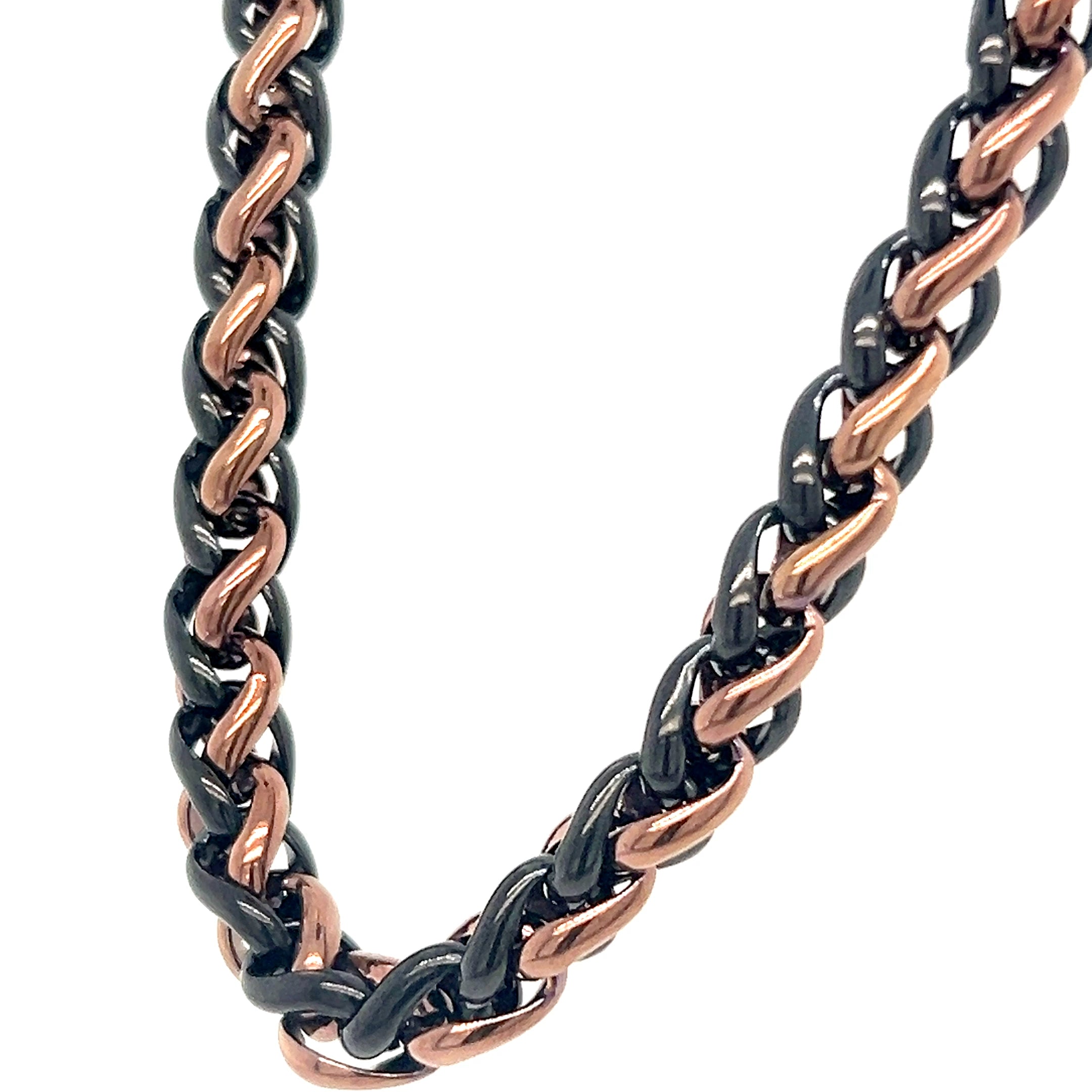 Men's Inox Stainless Steel 8mm Brown and Black Wheat Chain 24"