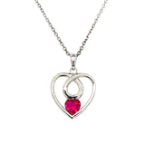 Sterling Silver Red Cubic Zirconia Loop Heart Pendant Necklace