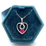 Sterling Silver Red Cubic Zirconia Loop Heart Pendant Necklace