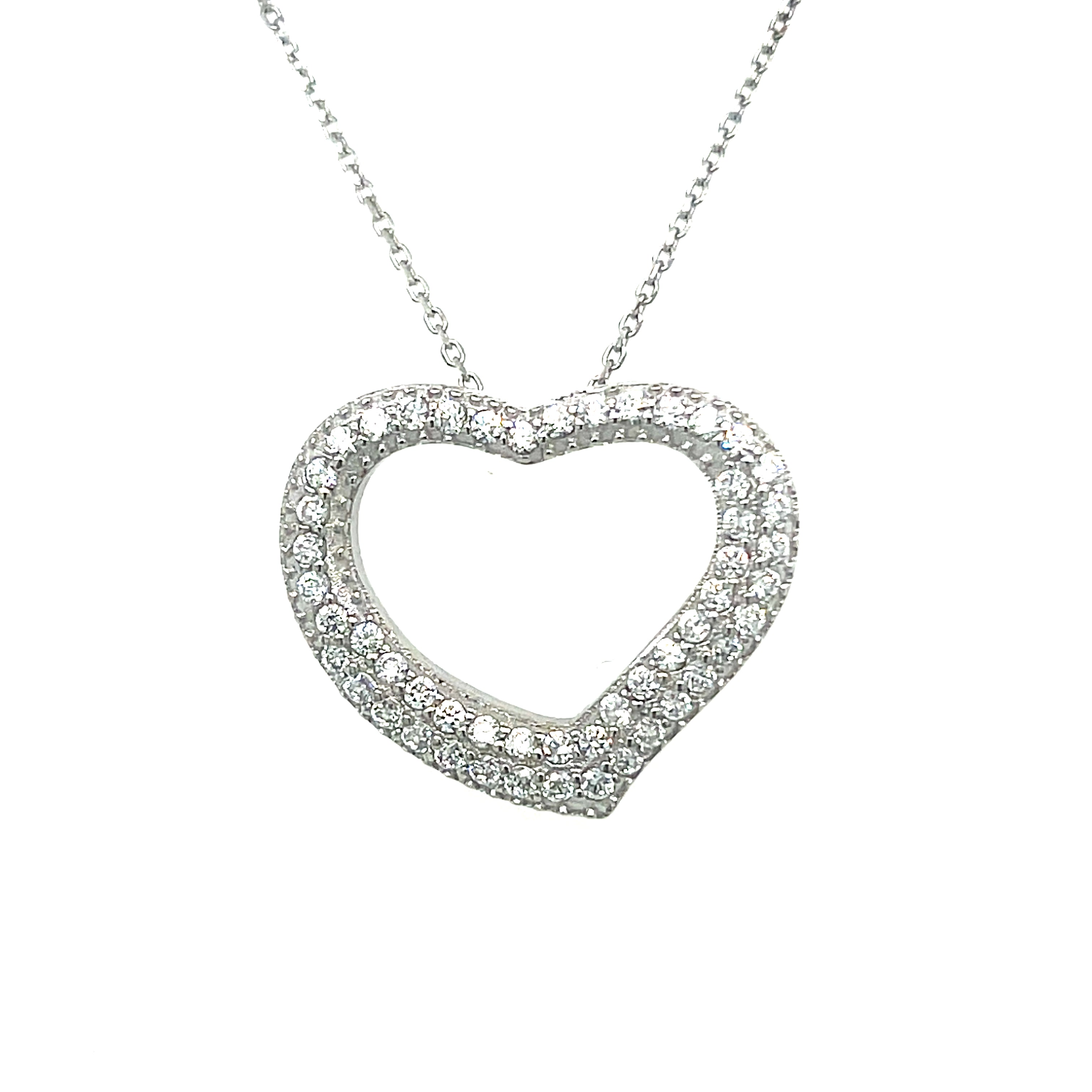 Sterling Silver Cubic Zirconia Heart Pendant Necklace on 18" Chain
