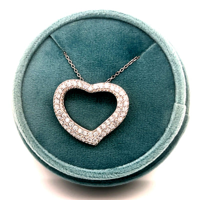 Sterling Silver Cubic Zirconia Heart Pendant Necklace on 18" Chain