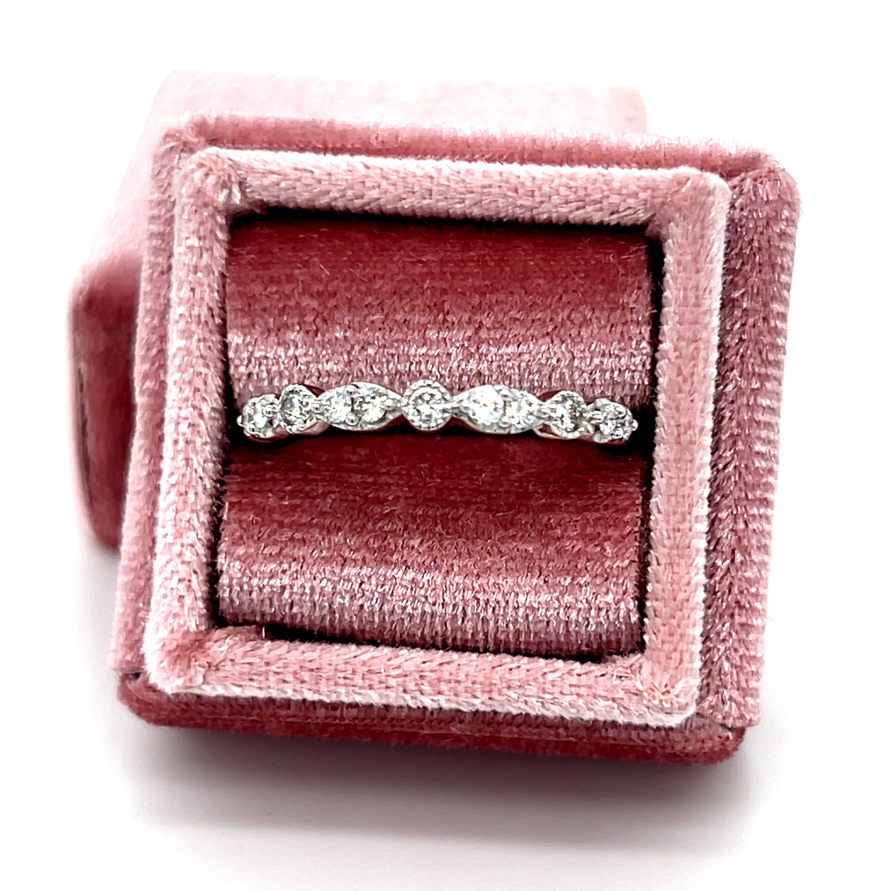 14K White Gold 1/4 Carat Total Weight (11) Diamond Wedding Anniversary Stackable Band Ring