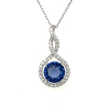 Sterling Silver Round Simulated Tanzanite and Cubic Zirconia Pendant Necklace 18"