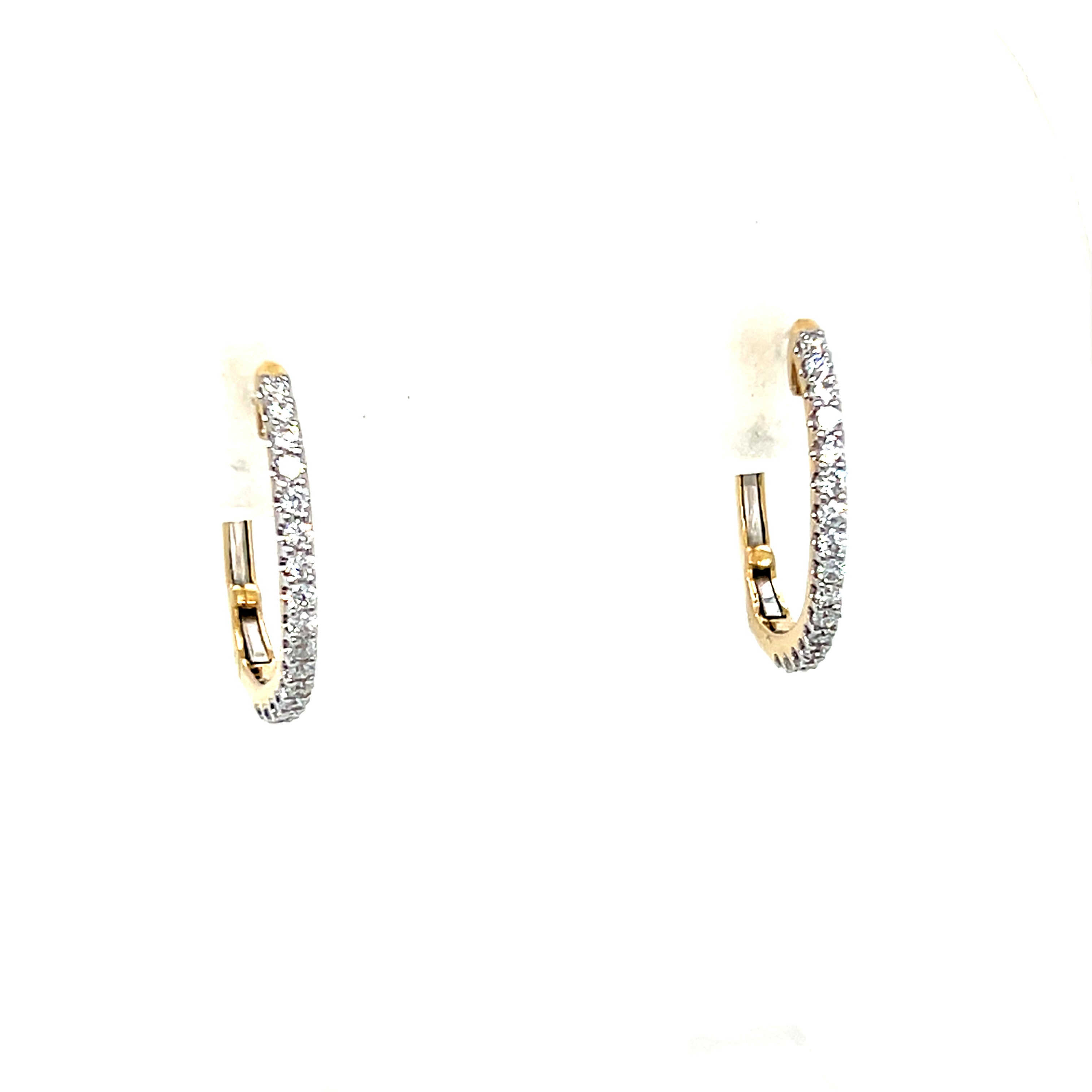 10K Yellow Gold 1/2 Carat Total Weight Round Diamond Hoop Earrings