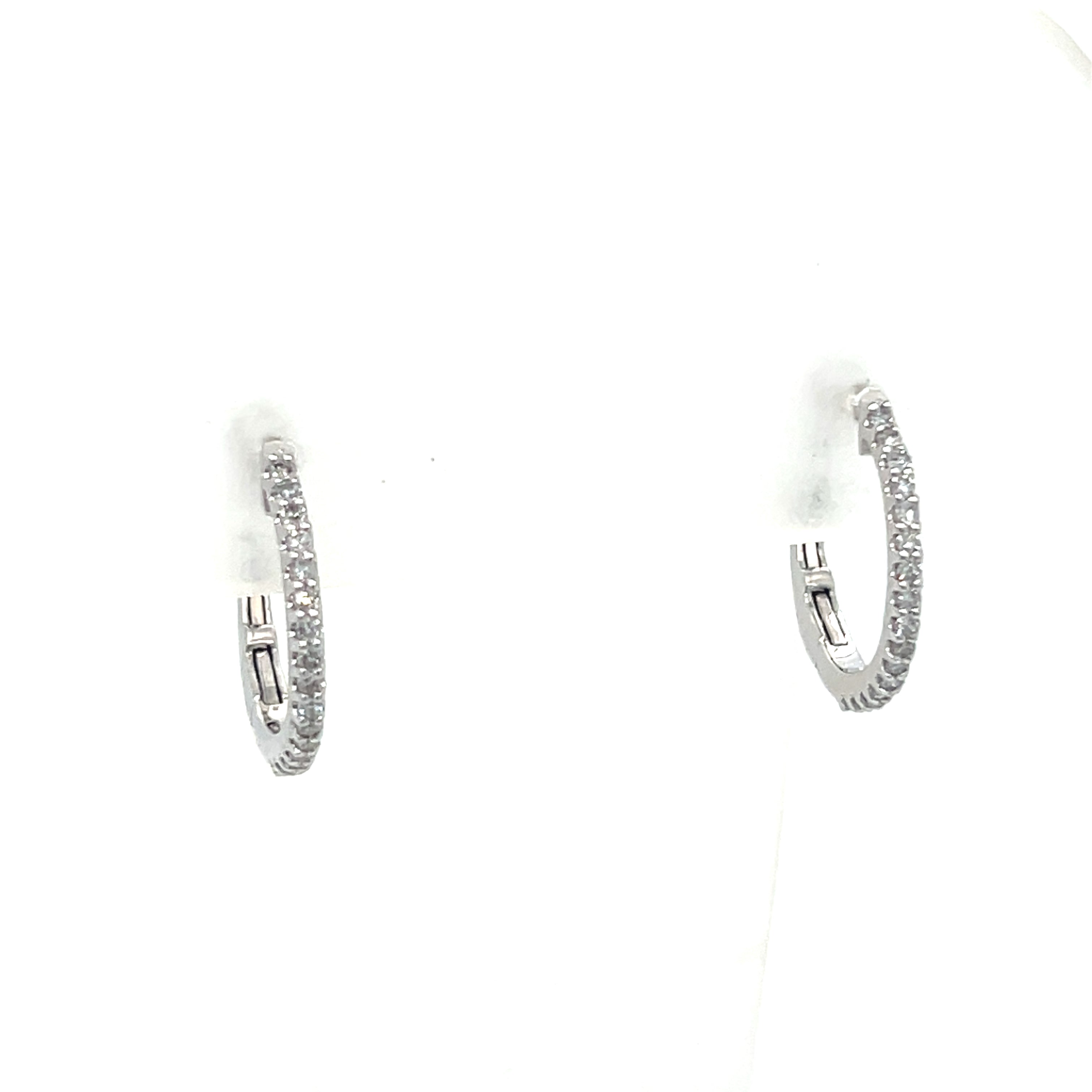 10K White Gold 1/4 Carat Total Weight Round Diamond Hoop Earrings