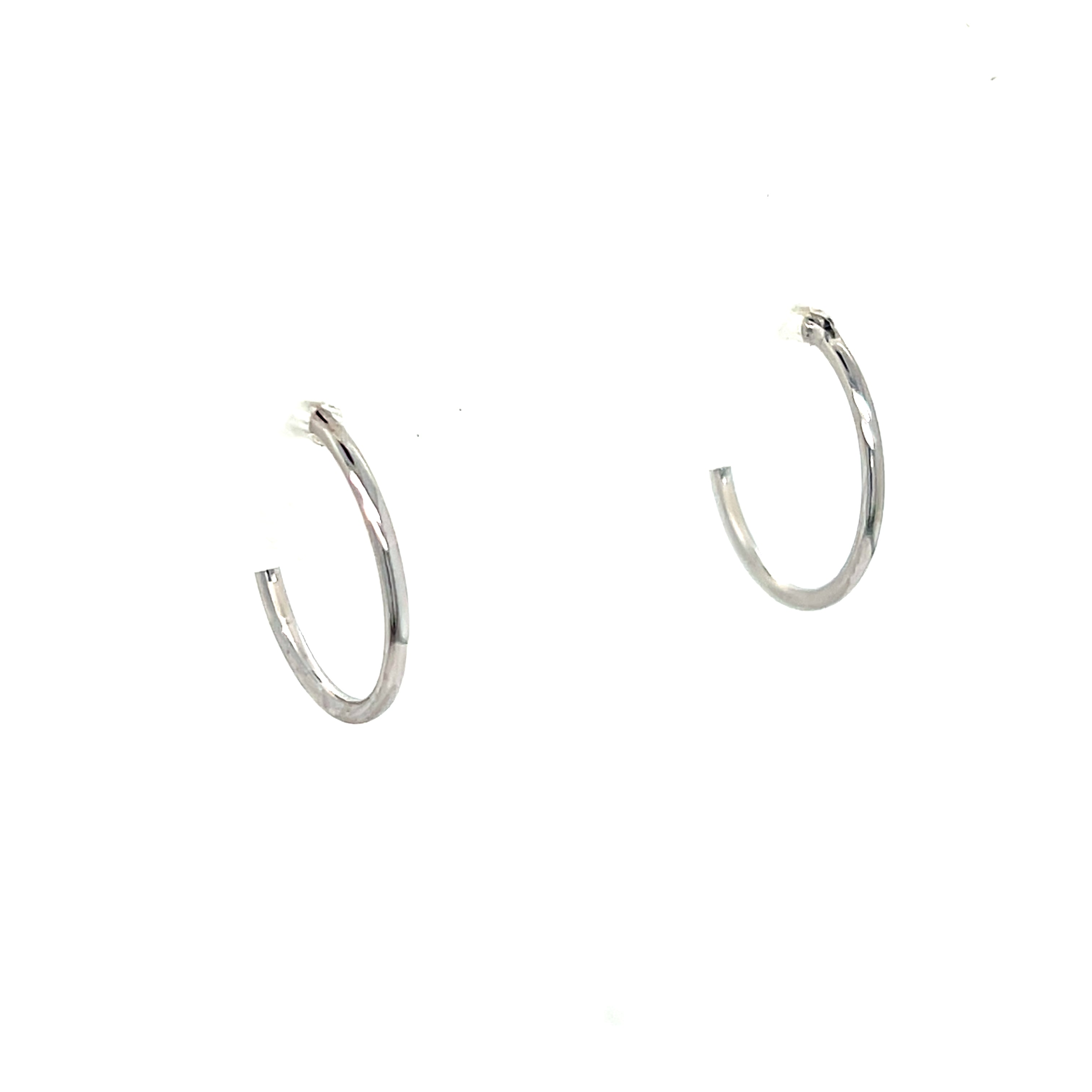 10K White Gold 1mm x 16mm Hoop Earrings