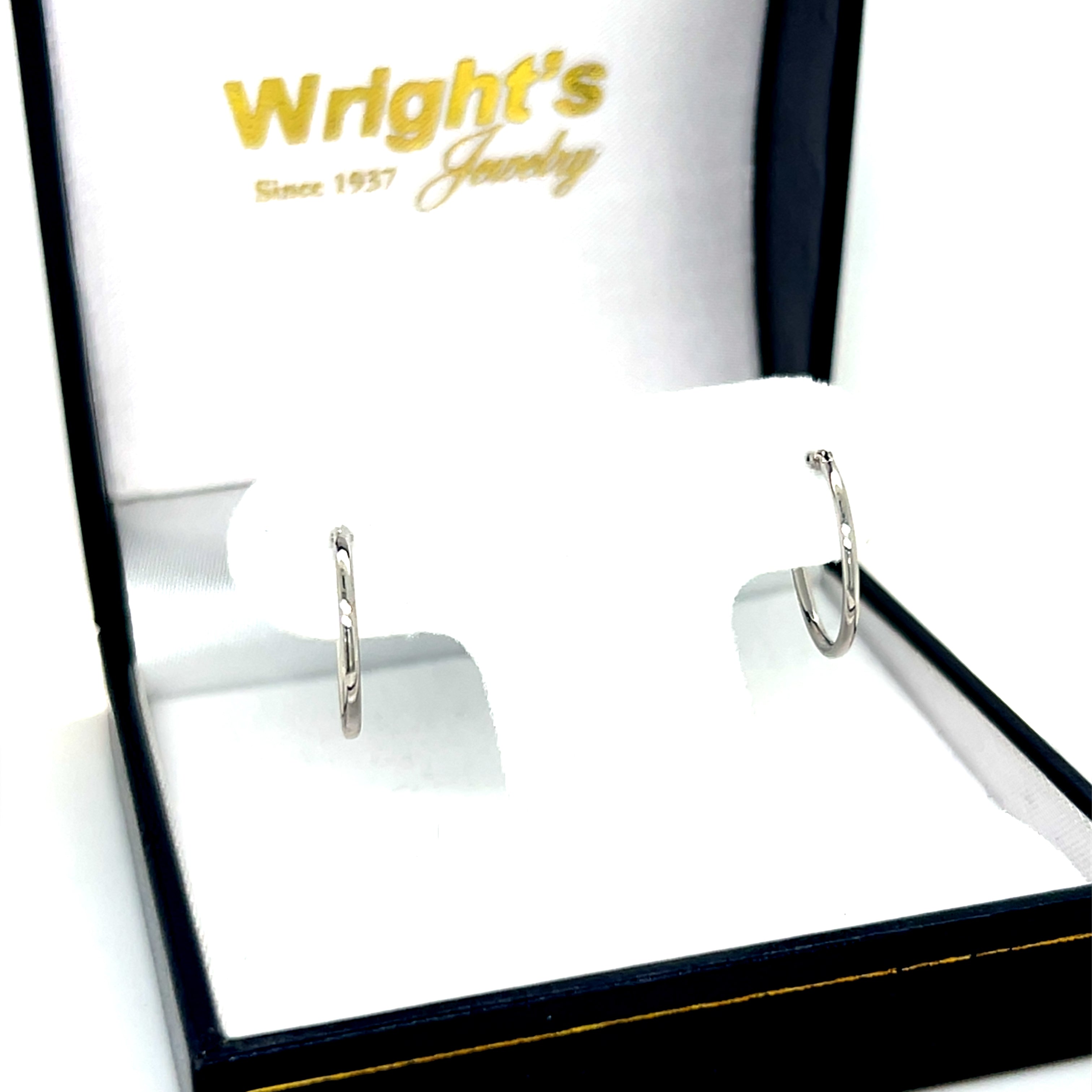 10K White Gold 1mm x 16mm Hoop Earrings