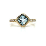 14K Yellow Gold 1.23CT Aquamarine and 0.13 Carat Total Weight Diamond Ring.