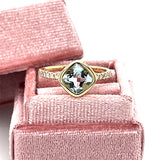 14K Yellow Gold 1.23CT Aquamarine and 0.13 Carat Total Weight Diamond Ring.