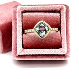14K Yellow Gold 1.23CT Aquamarine and 0.13 Carat Total Weight Diamond Ring.
