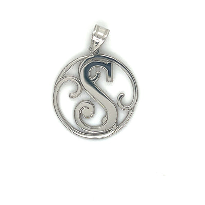 Sterling Silver Fancy Script “S” in a Circle Charm