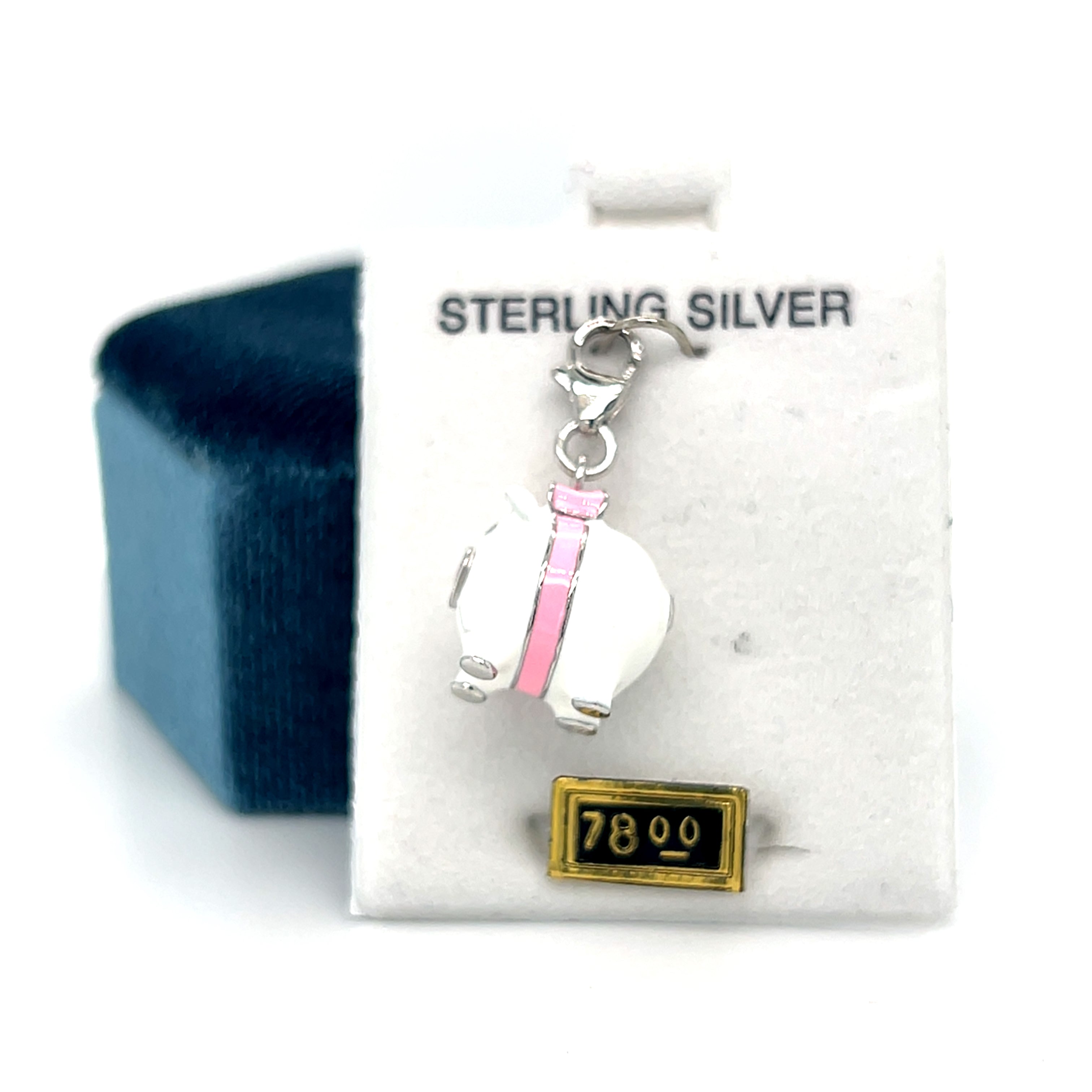 Sterling Silver 3D Enameled Pig Charm with Pink Bow