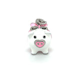 Sterling Silver 3D Enameled Pig Charm with Pink Bow