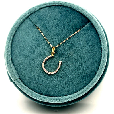 "Mystique" 10K Yellow Gold 1/10 Carat Total Weight Diamond Horseshoe Pendant Necklace