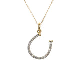 "Mystique" 10K Yellow Gold 1/10 Carat Total Weight Diamond ~10x10mm Horseshoe Pendant Necklace
