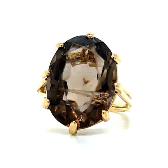 "Thalia" 10K Yellow Gold 18x12mm Smokey Quartz Ring Estate BT1124
