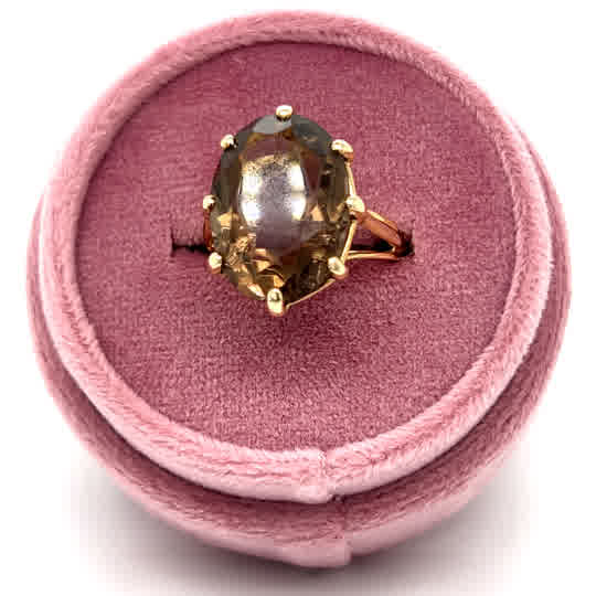"Thalia" 10K Yellow Gold 18x12mm Smokey Quartz Ring Estate BT1124