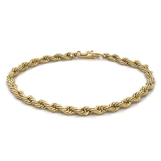 "Mary Jane" 14K Yellow Gold 7.8g 4mm Rope Bracelet 7" Estate GW515PP