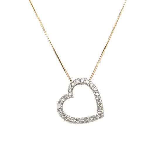 "Edith" 14K Yellow Gold 0.25 Carat Total Weight Diamond Heart Pendant Estate WB3324