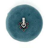 "BethAnn" 14K White Gold 0.76 Total Gem Weight [0.08CT (17) Diamond, 0.24CT (6) Emerald, 0.24CT (6) Sapphire, and 0.2CT (5) Ruby] Heart Pendant Charm Estate LWESR2125