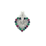 "BethAnn" 14K White Gold 0.76 Total Gem Weight [0.08CT (17) Diamond, 0.24CT (6) Emerald, 0.24CT (6) Sapphire, and 0.2CT (5) Ruby] Heart Pendant Charm Estate LWESR2125