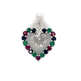 "BethAnn" 14K White Gold 0.76 Total Gem Weight [0.08CT (17) Diamond, 0.24CT (6) Emerald, 0.24CT (6) Sapphire, and 0.2CT (5) Ruby] Heart Pendant Charm Estate LWESR2125