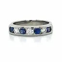 "Annmarie" Palladium 0.56 Carat Total Weight (4) Sapphire and 0.24 Carat Total Weight (3) Diamond Wedding Anniversary Band Estate SVLTB225
