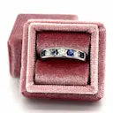 "Annmarie" Palladium 0.56 Carat Total Weight (4) Sapphire and 0.24 Carat Total Weight (3) Diamond Wedding Anniversary Band Estate SVLTB225