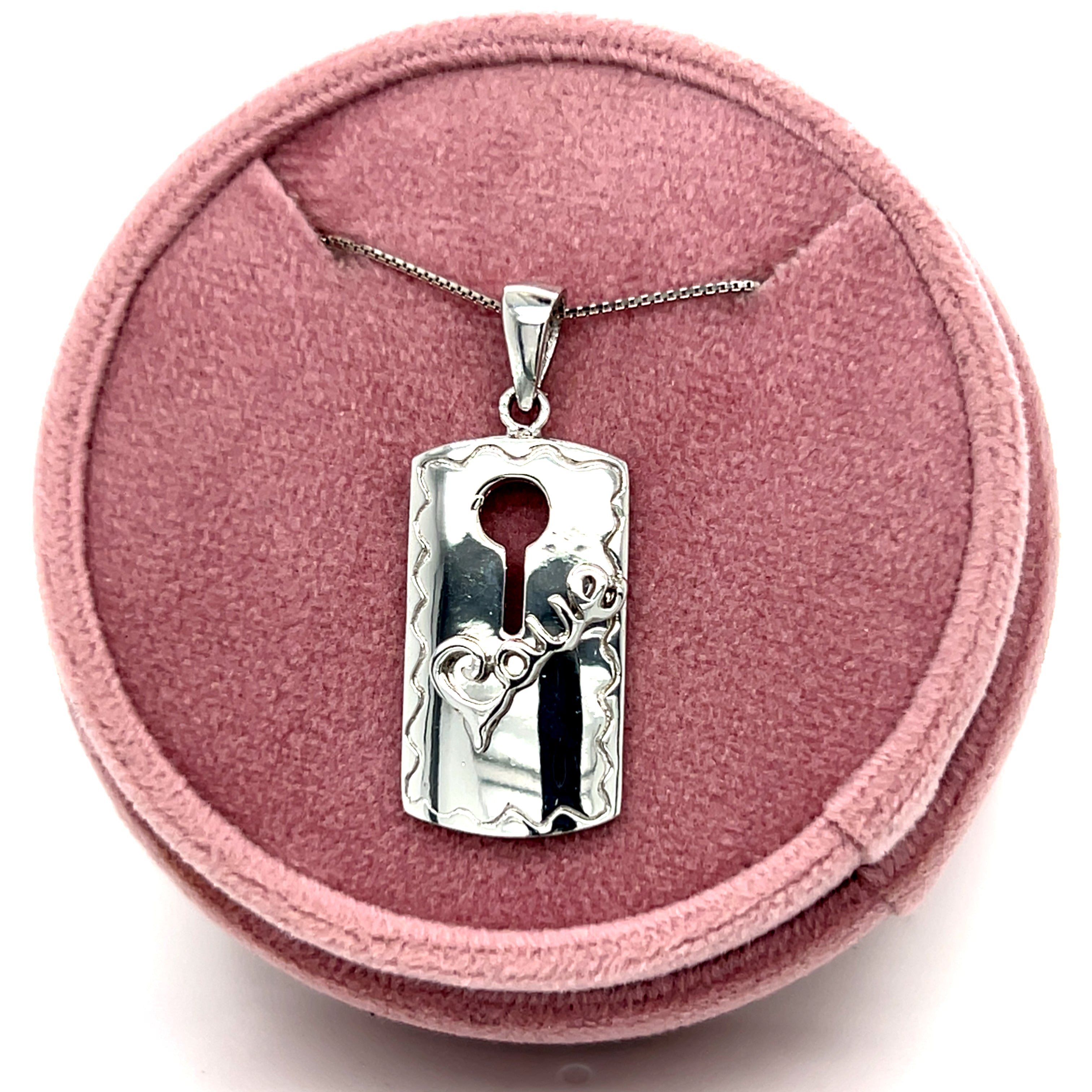 Sterling Silver "Love" Key Pendant Necklace on 18" Chain