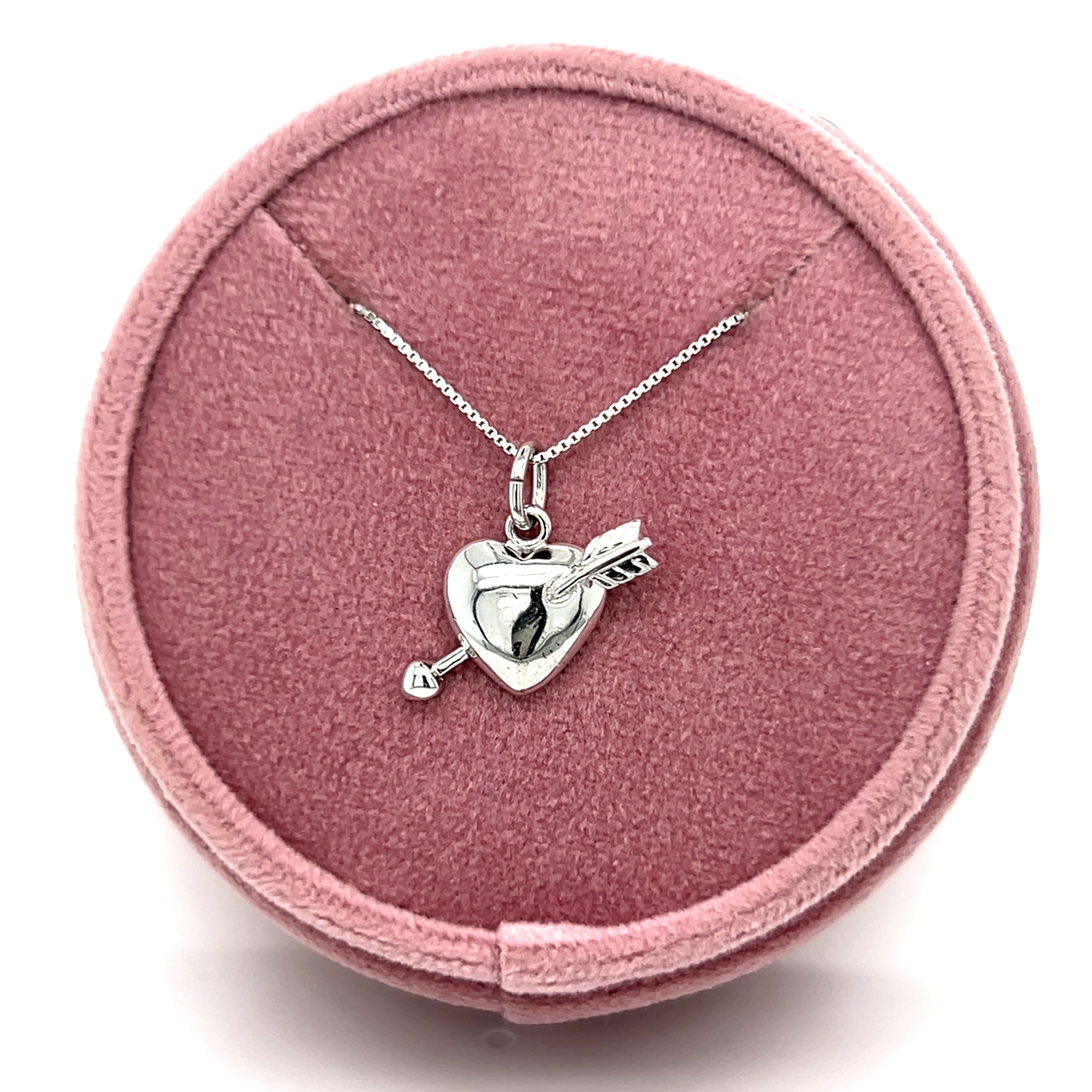 Sterling Silver Arrow Passing Through Heart Pendant Necklace