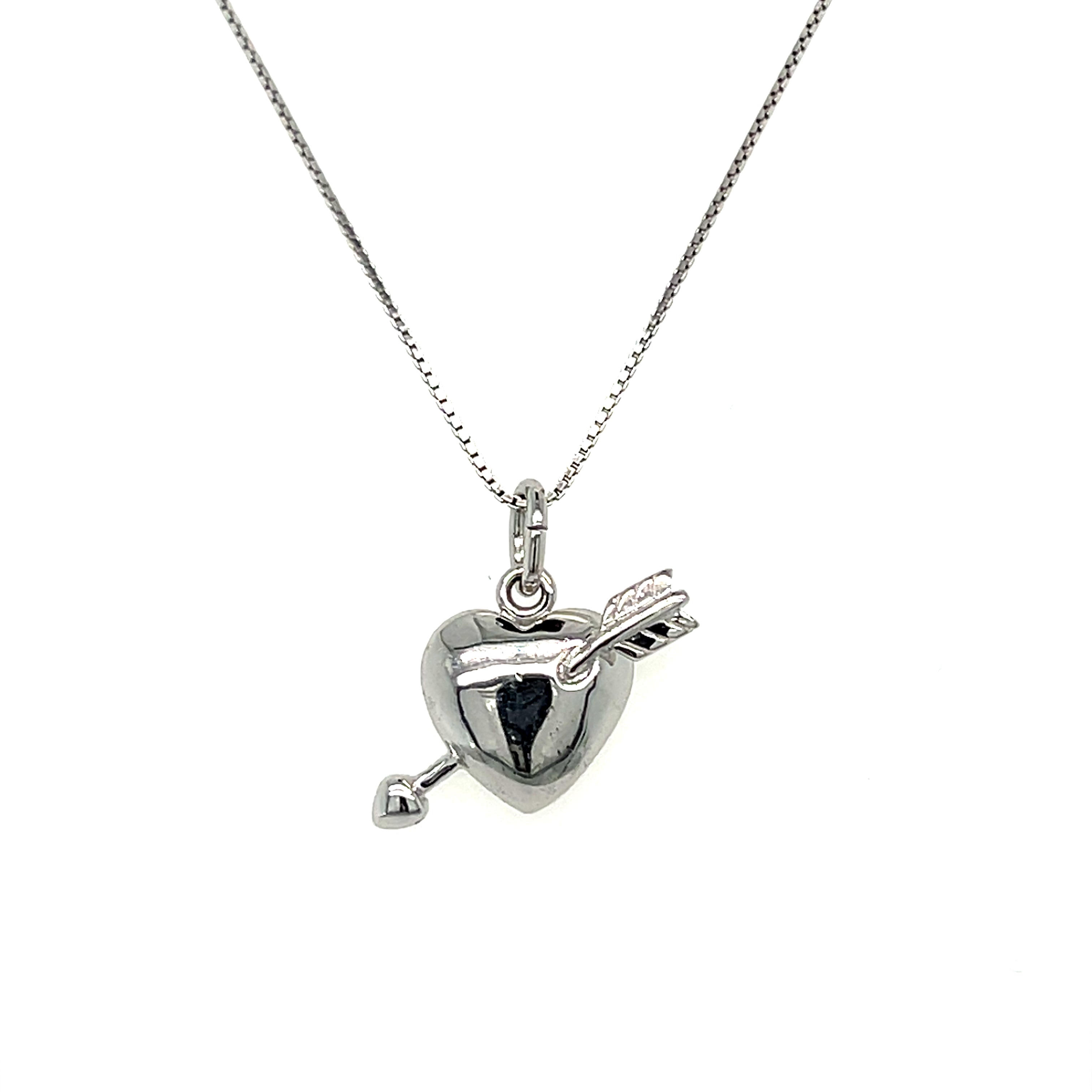 Sterling Silver Arrow Passing Through Heart Pendant Necklace