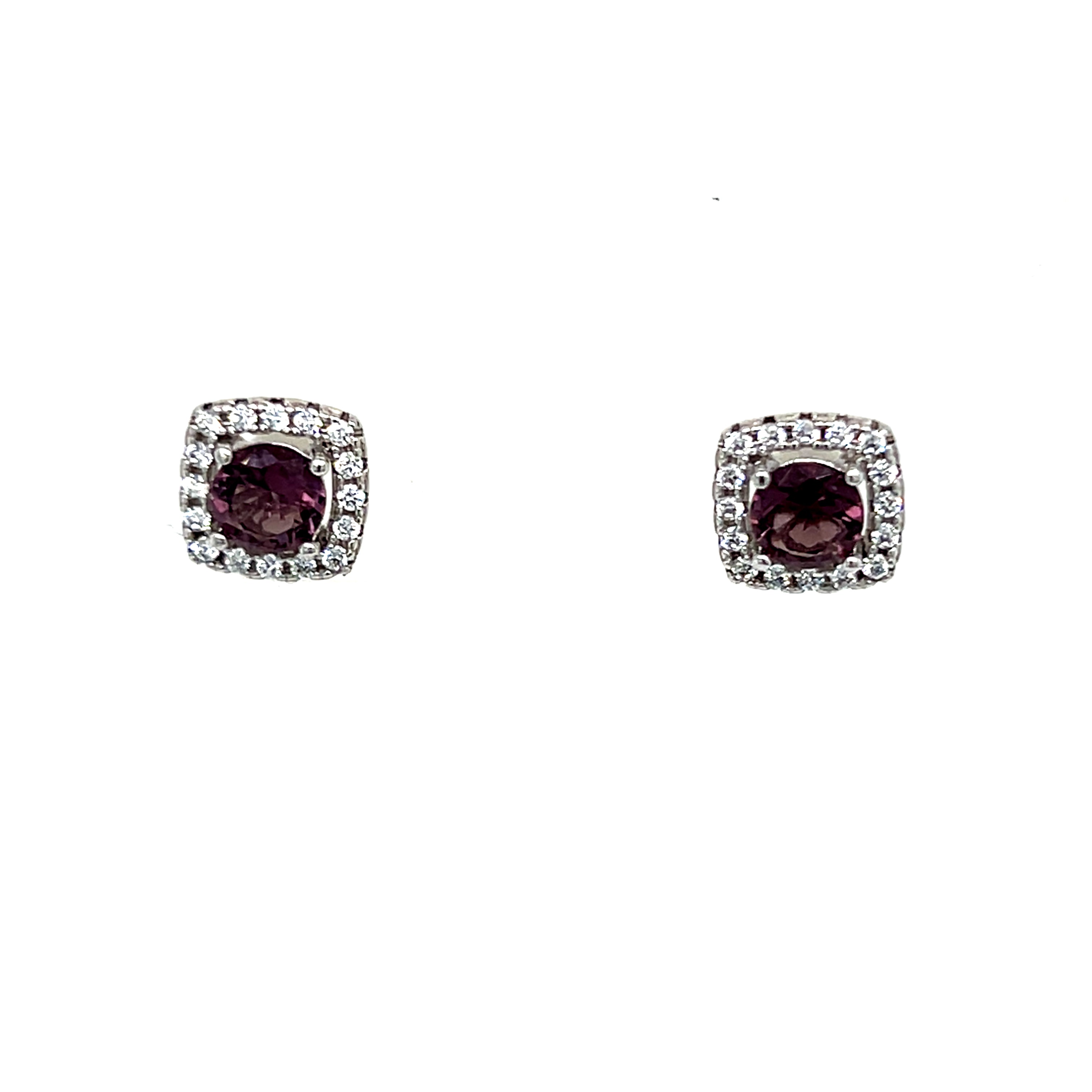 Sterling Silver 5mm Tanzanite Color CZ Halo Earrings