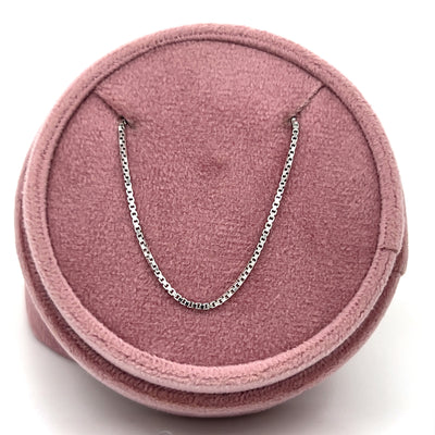 Sterling Silver Rhodium Plated 0.9mm Box Chain 18"