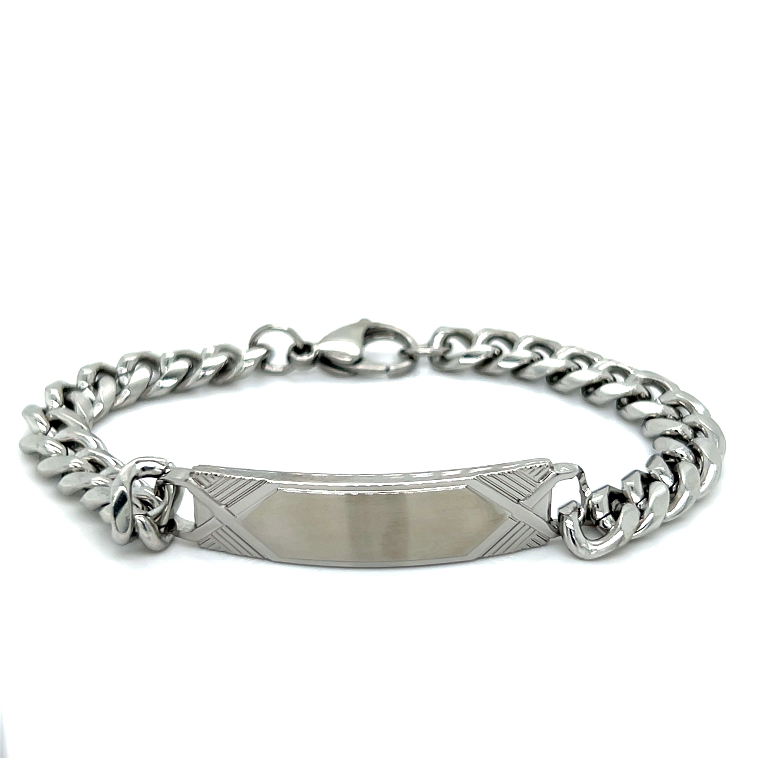 Men's ID Curb Bracelet with Pattern Dual Finish
