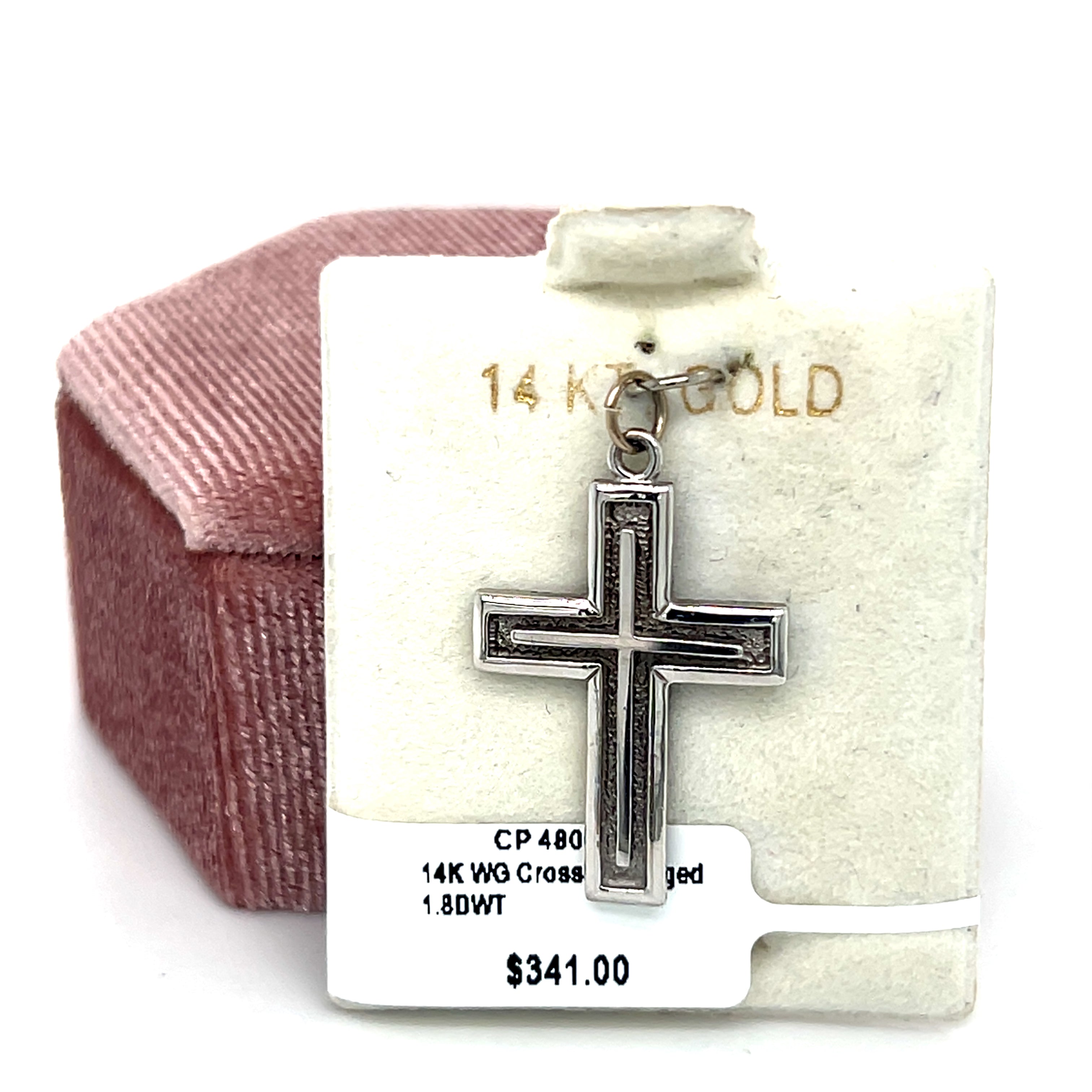 14K White Gold Cross Square Edged Charm