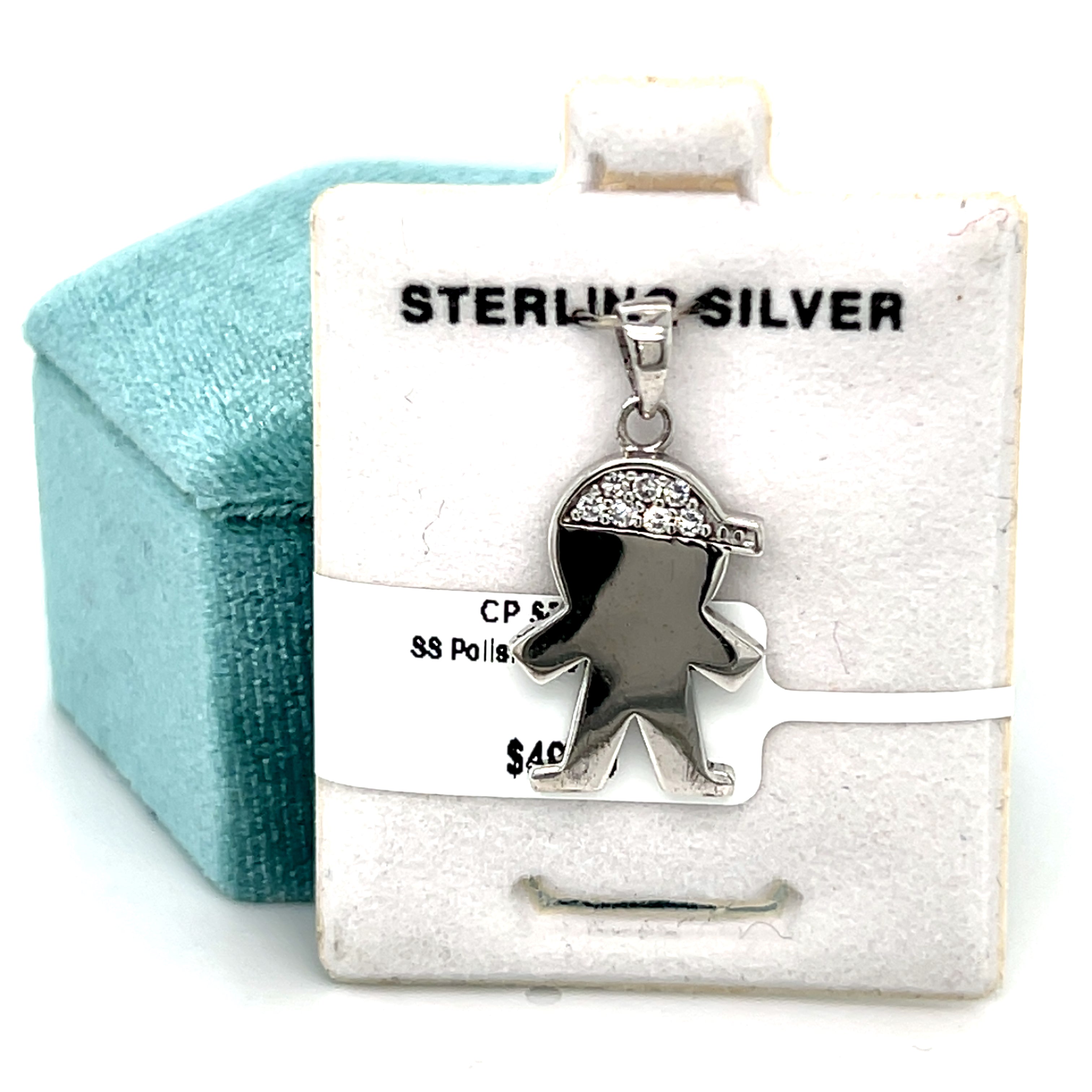 Sterling Silver Polished Boy Charm with Cubic Zirconia Hair Charm
