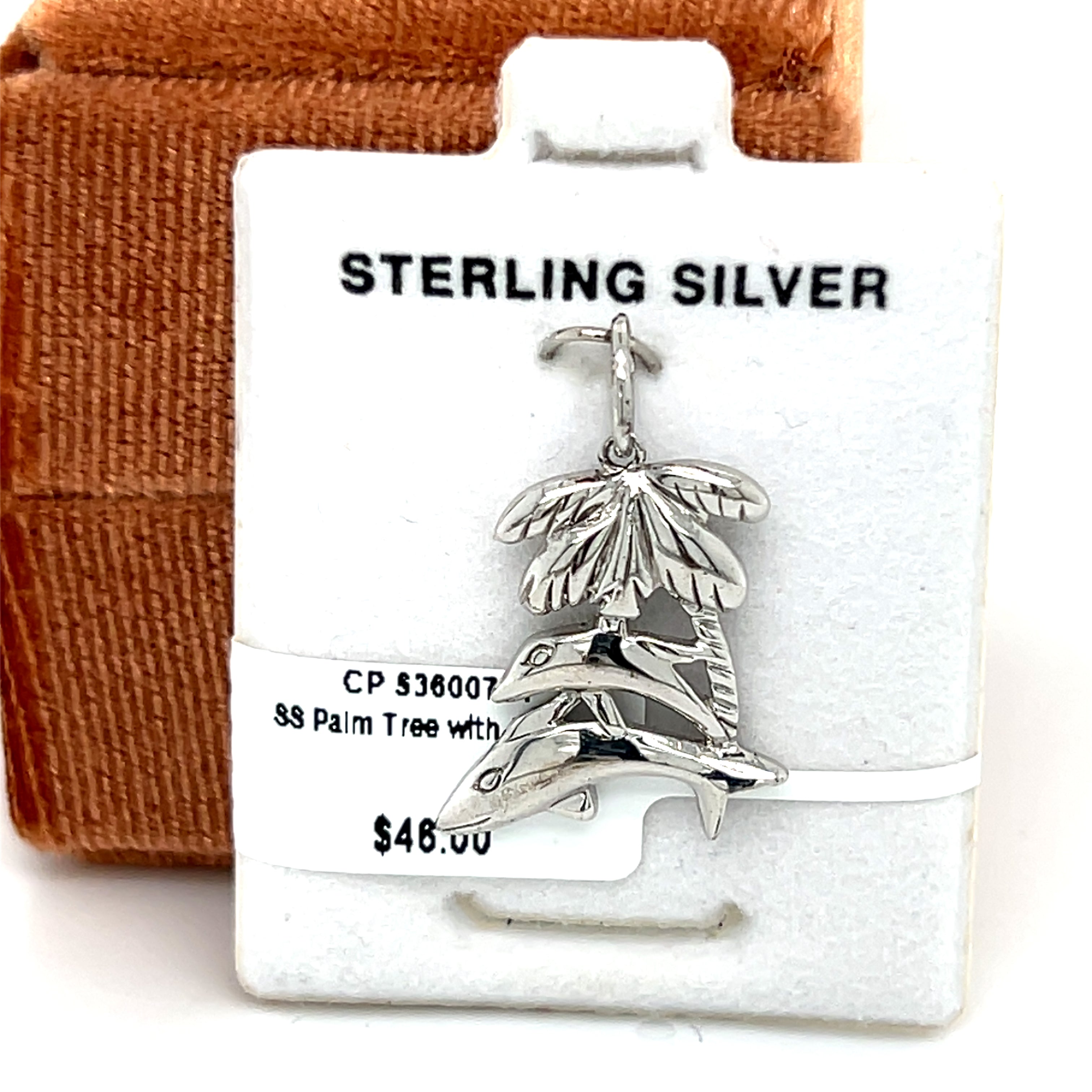 Sterling Silver Palm Tree with Two Dolphins Charm