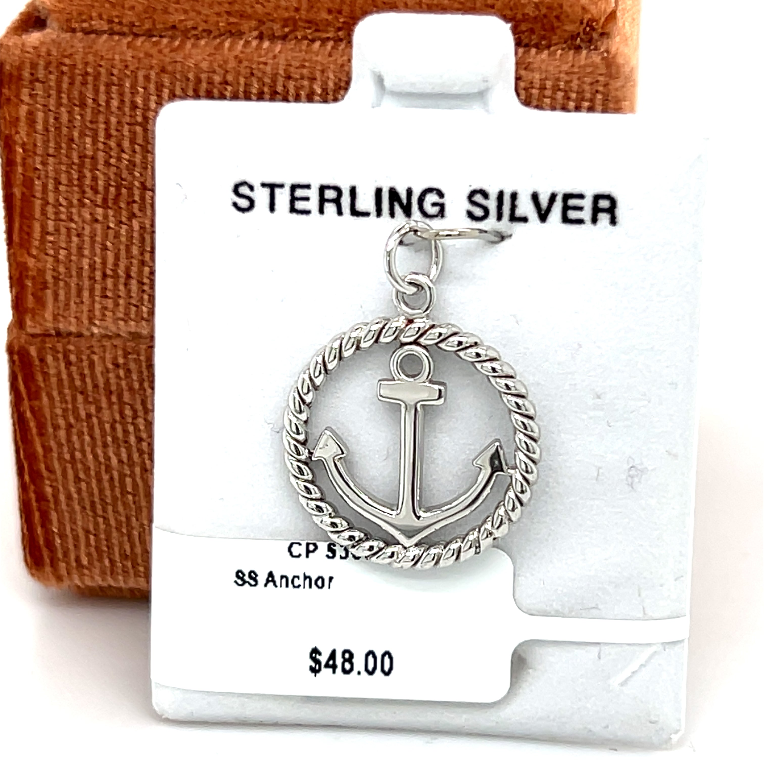 Sterling Silver Anchor with Rope Border Charm