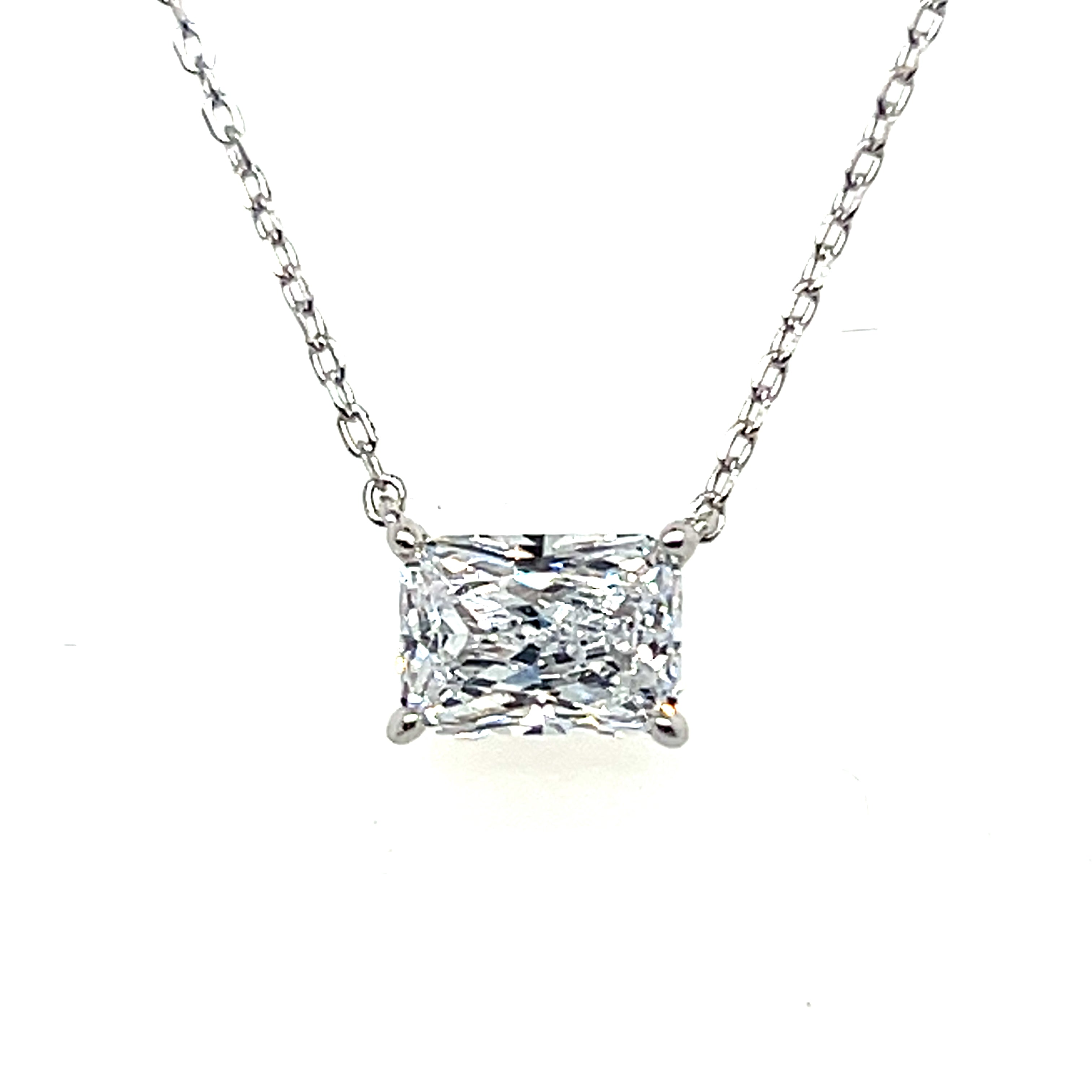 Sterling Silver Solitaire 5x7mm Rectangle Cubic Zirconia Necklace and Earrings Set 16+2"