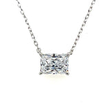 Sterling Silver Solitaire 5x7mm Rectangle Cubic Zirconia Necklace and Earrings Set 16+2"