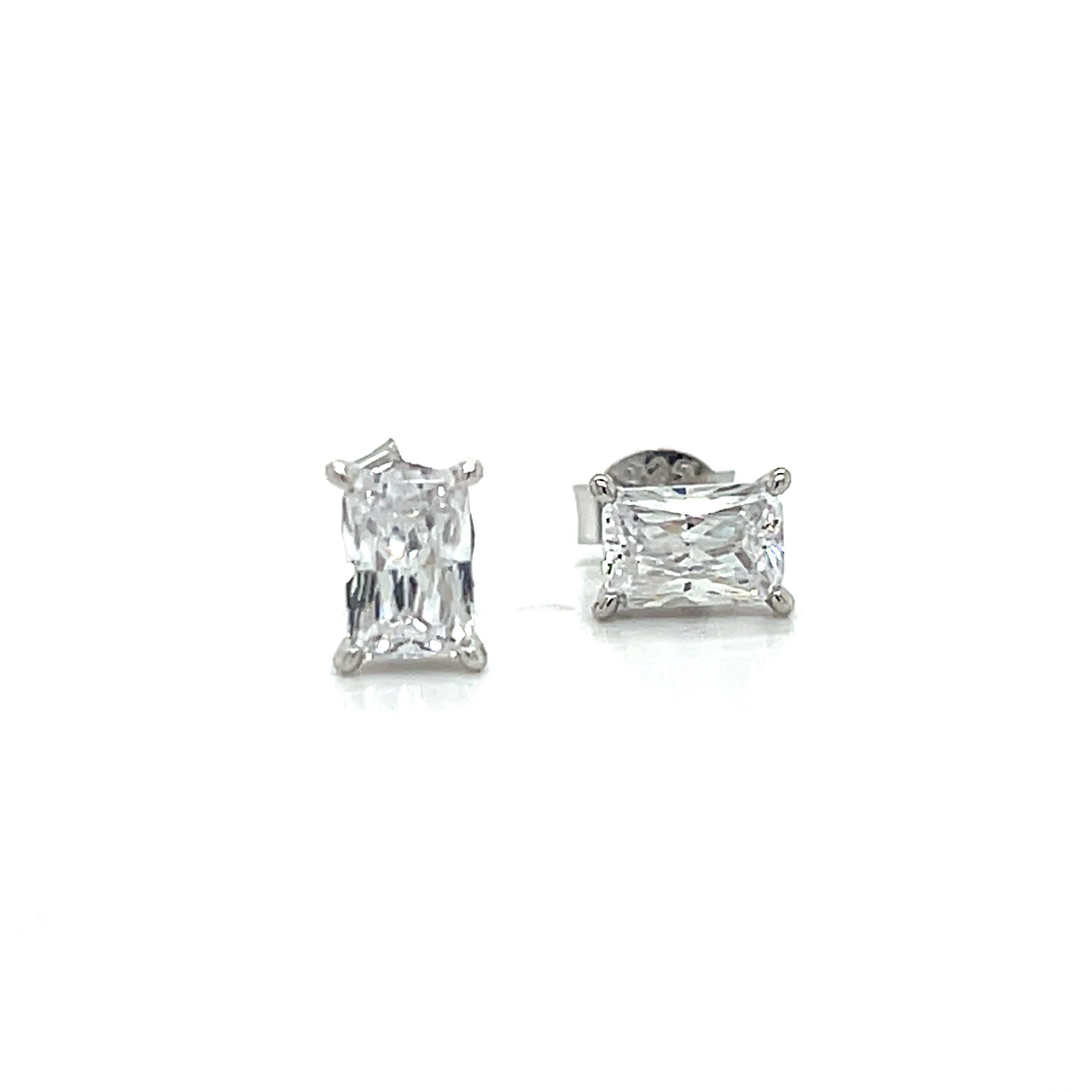 Sterling Silver Solitaire 5x7mm Rectangle Cubic Zirconia Necklace and Earrings Set 16+2"